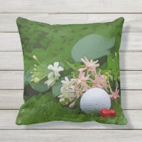 Golf ball and tee with love on green grass Outdoor Outdoor Pillow