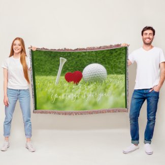 Golf ball and tee with love on green grass throw blanket