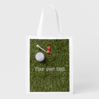 Golf ball and tee with love on green Par tee Grocery Bag