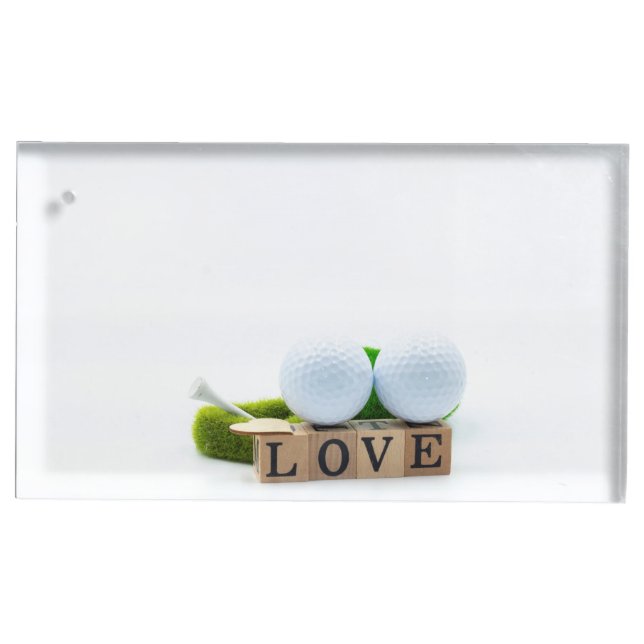 Golf ball and Tee with LOVE on white Place Card Holder (Front)