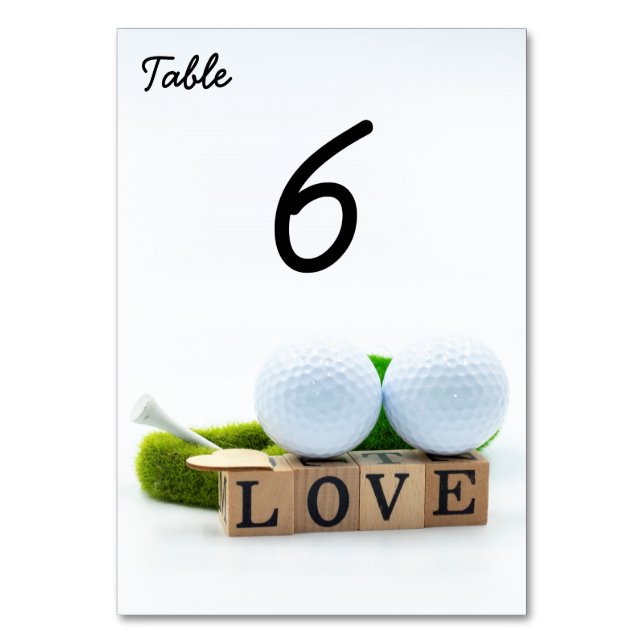 Golf ball and Tee with LOVE on white Table Number (Front)