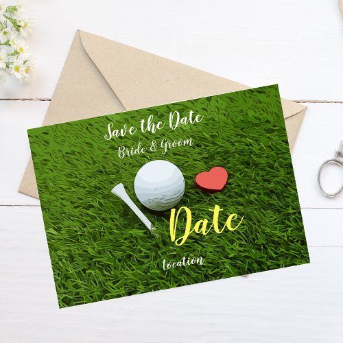 Golf ball and tee with love save the date invitation