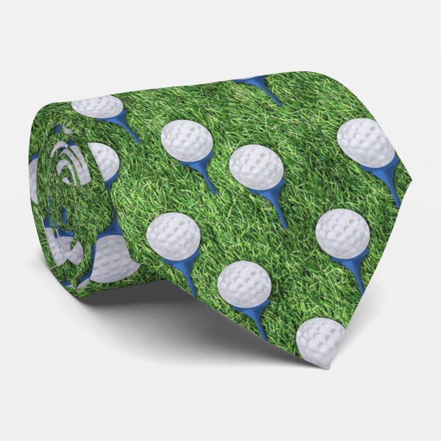 Golf Ball and Tees Pattern with Grass Neck Tie (Rolled)