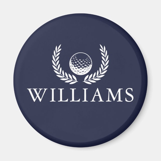 Golf Ball And Wreath Custom Name Navy Blue Magnet (Front)