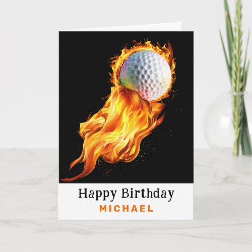 *~* Golf Ball AP94 Fire Flames Birthday Card