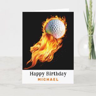 *~* Golf Ball AP94 Fire Flames Birthday Card