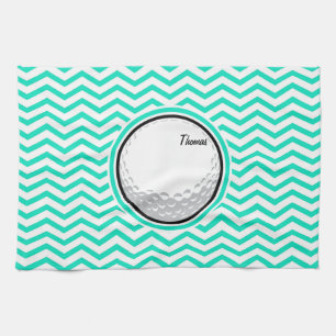 Golf Ball; Aqua Green Chevron Kitchen Towel