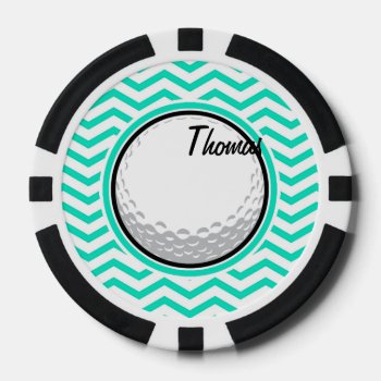 Golf Ball; Aqua Green Chevron Poker Chips by SportsWare at Zazzle