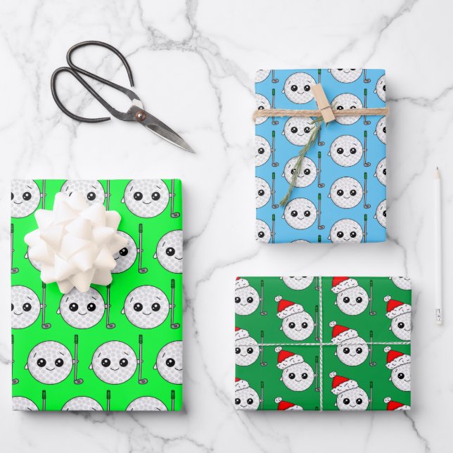 Golf Ball Birthday and Christmas Wrapping Paper Sheets (Front)