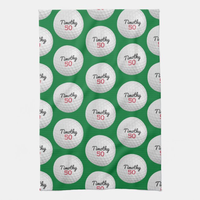 Golf Ball Birthday Party - 50th or Other Year Kitchen Towel (Vertical)