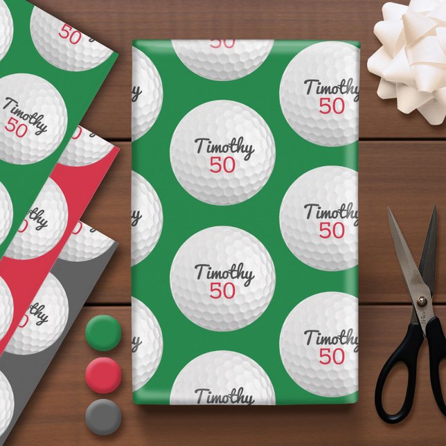 Golf Ball Birthday Party - 50th or Other Year Wrapping Paper Sheets (Custom Golf Birthday Wrapping Paper)