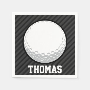 Golf Ball; Black & Dark Gray Stripes Napkins