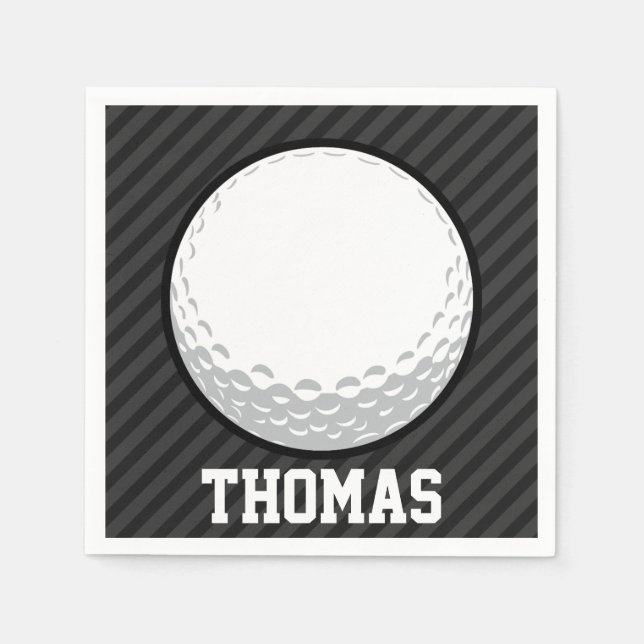 Golf Ball; Black & Dark Gray Stripes Napkins (Front)