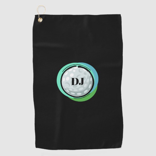 Golf Ball Black Green Initials Towel (Front)