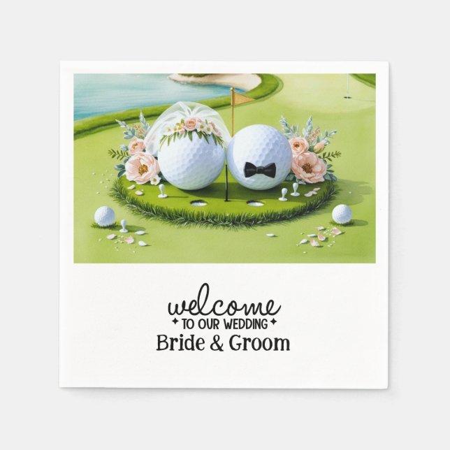 Golf ball Bride & Groom Welcome to our Wedding Napkins (Front)