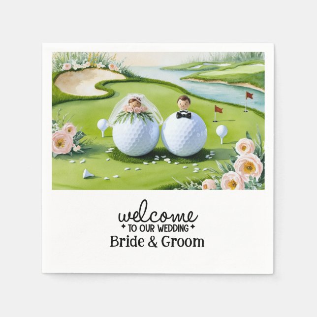 Golf ball Bride & Groom Welcome to our Wedding Napkins (Front)