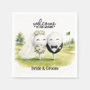 Golf ball Bride & Groom Welcome to our Wedding Napkins