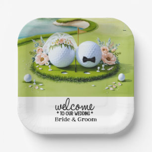 Golf ball Bride & Groom Welcome to our Wedding Paper Plates