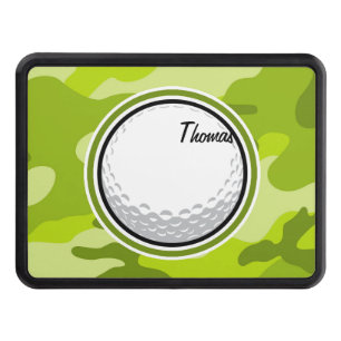 Golf Ball; bright green camo, camouflage Hitch Cover