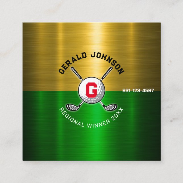 Golf Ball Centered Monogram Design Square Business Card (Front)