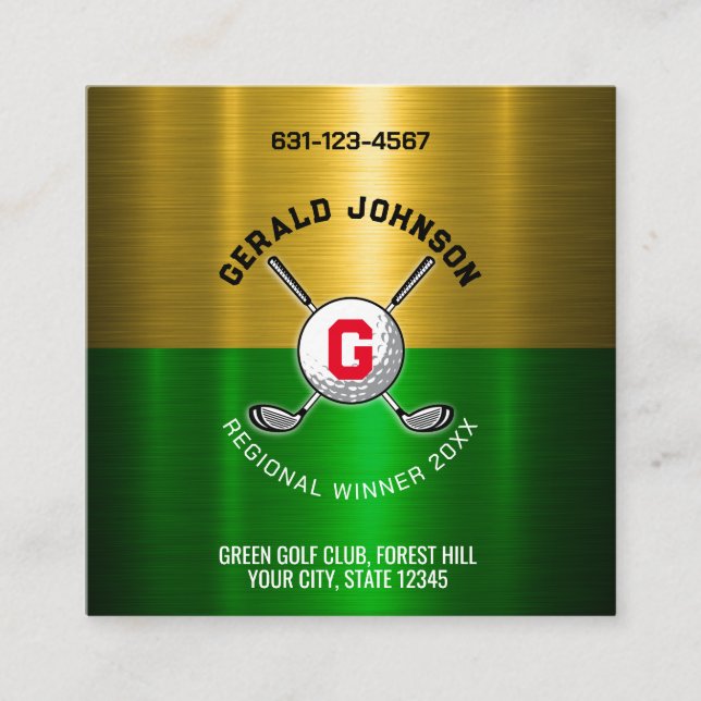 Golf Ball Centered Monogram Design Square Business Card (Front)