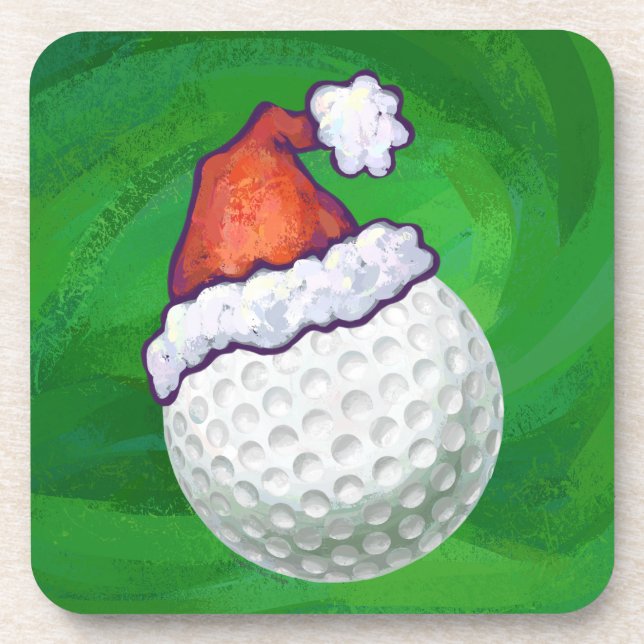 Golf Ball Christmas Hats Beverage Coaster (Front)