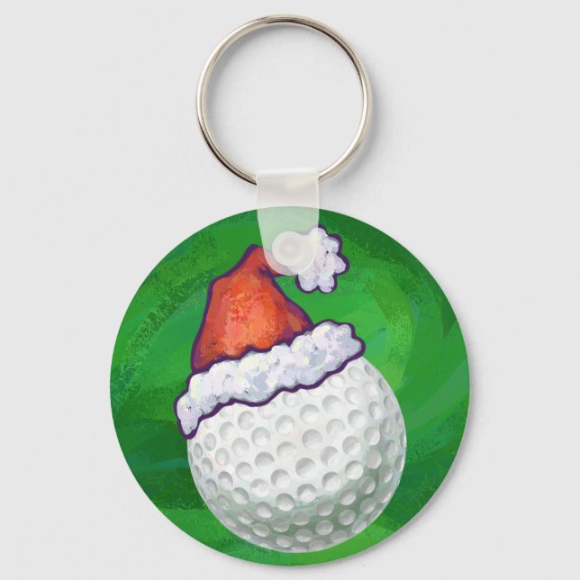 Golf Ball Christmas Hats Keychain (Front)