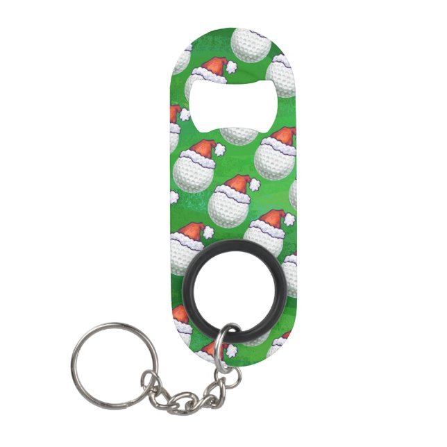 Golf Ball Christmas Hats Keychain Bottle Opener (Front)