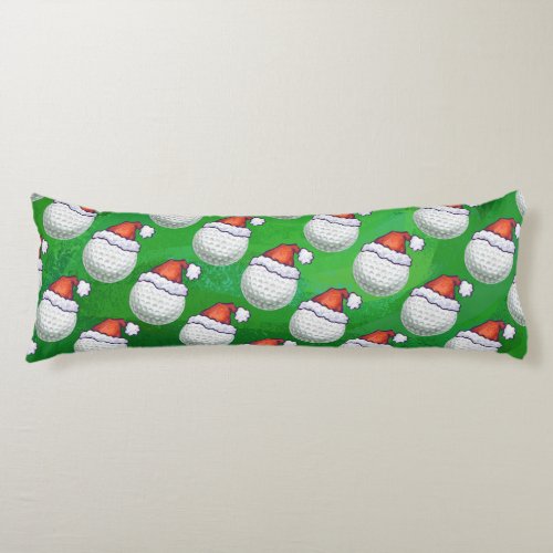 Golf Ball Christmas Hats on Green Body Pillow