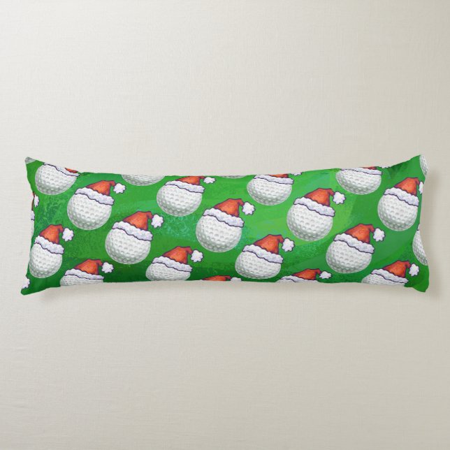Golf Ball Christmas Hats on Green Body Pillow (Front)