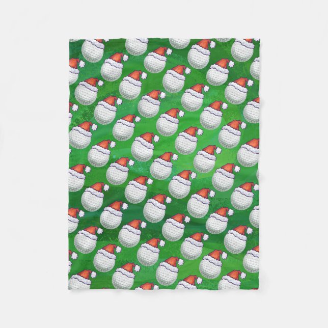 Golf Ball Christmas Hats on Green Fleece Blanket (Front)