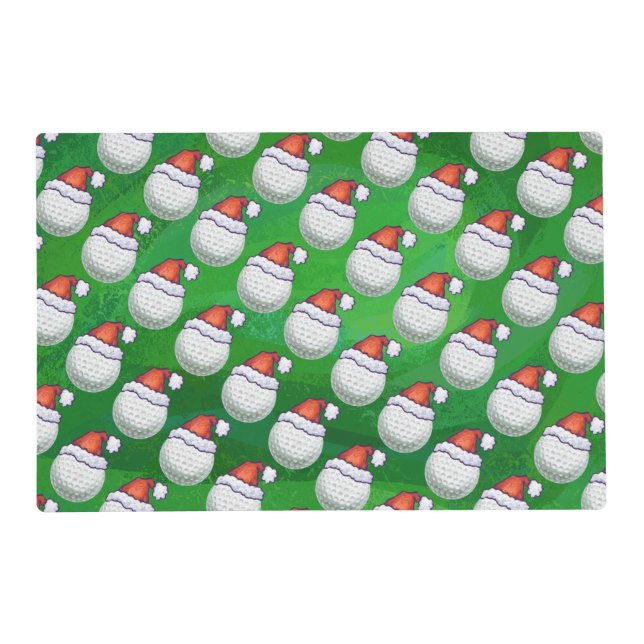 Golf Ball Christmas Hats on Green Placemat (Front)