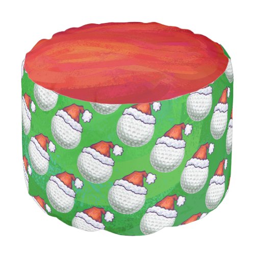 Golf Ball Christmas Hats on Green Pouf