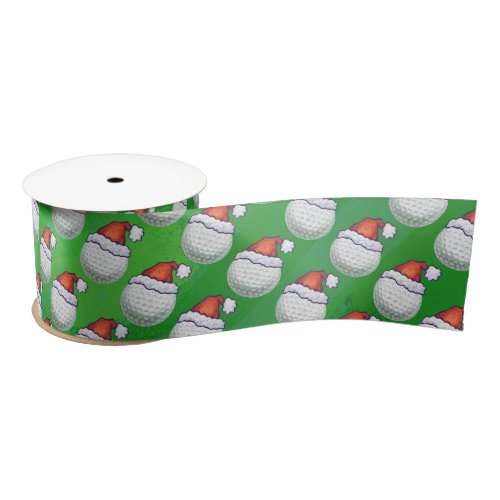 Golf Ball Christmas Hats on Green Satin Ribbon