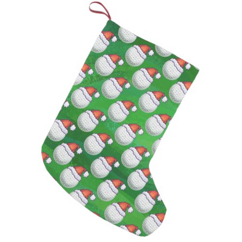 Golf Ball Christmas Hats on Green Small Christmas Stocking
