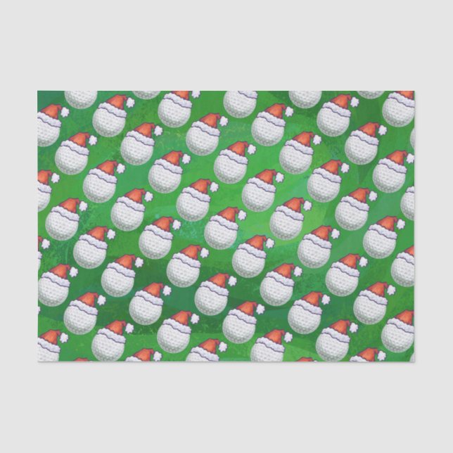 Golf Ball Christmas Hats on Green Tissue Paper (Front)