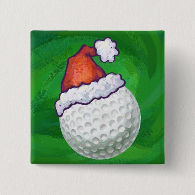 Golf Ball Christmas Hats Pinback Button (Front)