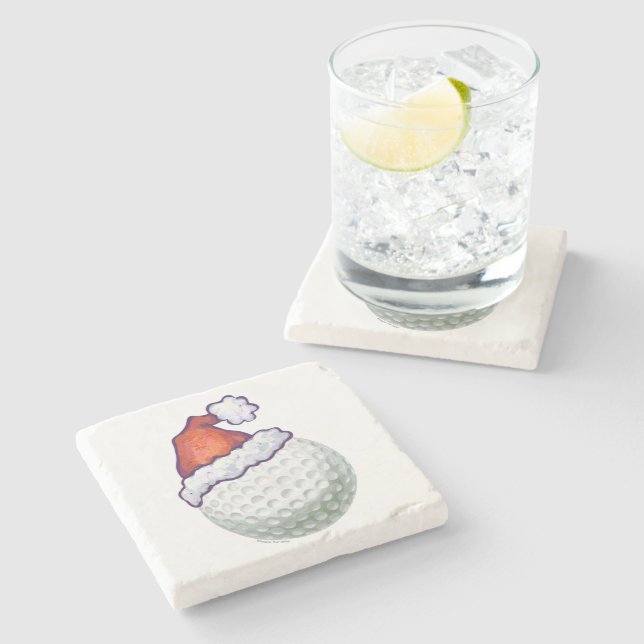Golf Ball Christmas Hats Stone Coaster (Side)
