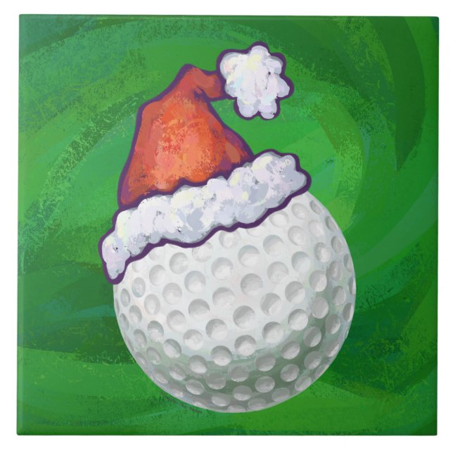 Golf Ball Christmas Hats Tile (Front)