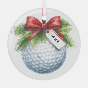 Golf Ball Christmas themed Glass Ornament
