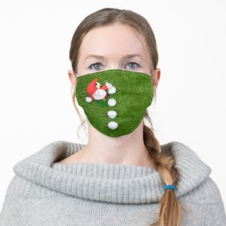 Golf Ball Christmas with Santa Claus on green Adult Cloth Face Mask
