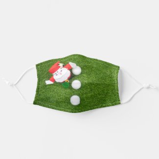 Golf Ball Christmas with Santa Claus on green Adult Cloth Face Mask