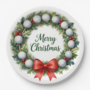 Golf ball Christmas Wreath Merry Christmas Paper Plates