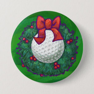 Golf Ball Christmas Wreath on Green Button