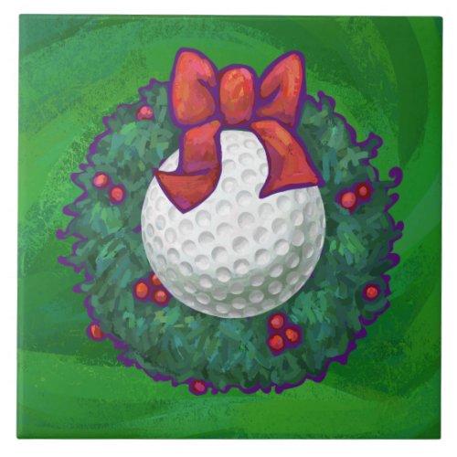 Golf Ball Christmas Wreath on Green Ceramic Tile