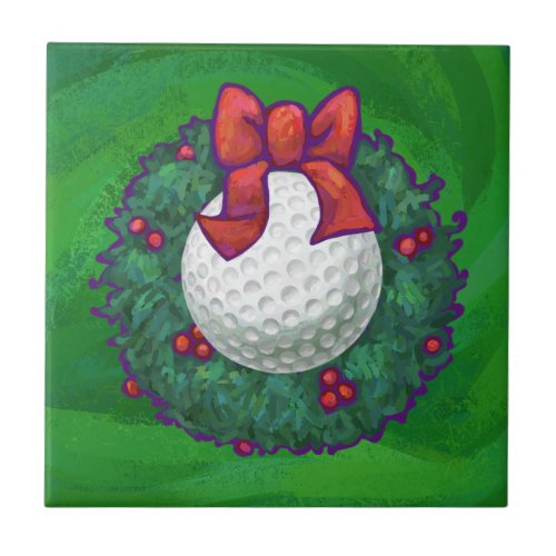 Golf Ball Christmas Wreath on Green Tile