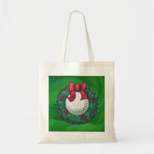 Golf Ball Christmas Wreath on Green Tote Bag