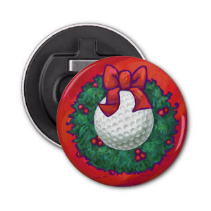 Golf Ball Christmas Wreath on Red Bottle Opener