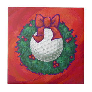 Golf Ball Christmas Wreath on Red Ceramic Tile