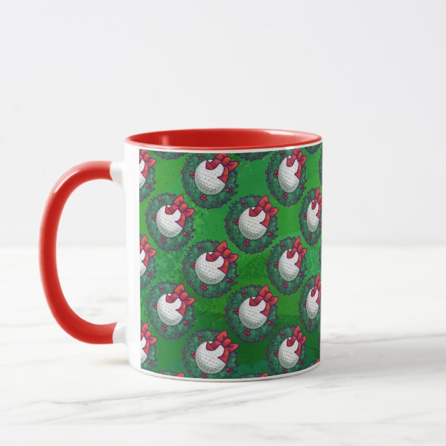 Golf Ball Christmas Wreath Pattern on Green Mug (Left)
